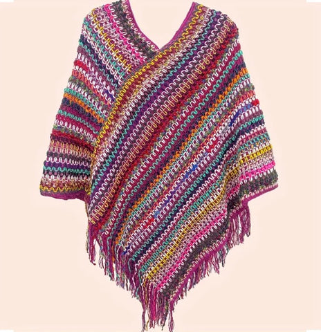 Maryam’s Essential Luxury Vintage Chic Knit Poncho with Tassels