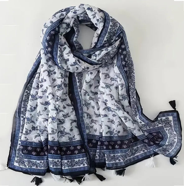Maryam's Essential Printed Cotton Viscose Tassels Hijab