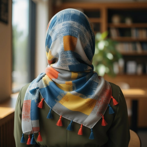 Maryam's Essential Colour Patch Printed Cotton Viscose Tassels Hijab