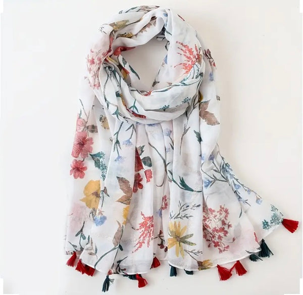 Maryam's Essential Floral Printed Cotton Viscose Tassels Hijab