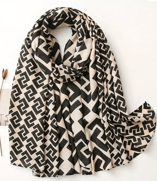 Maryam’s Essential Luxury Geometric Pattern Thin Breathable Viscose Hijab/Scarf