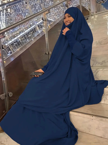 Maryam's Essential Two Piece Long Sleeves Khimar with Skirt Set