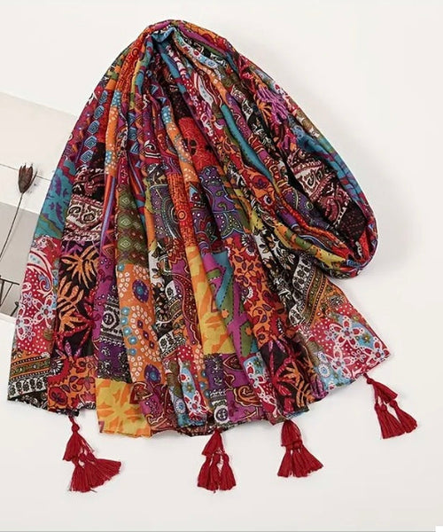 Maryam's Essential Luxury Flower Printed Cotton Tassels Hijab