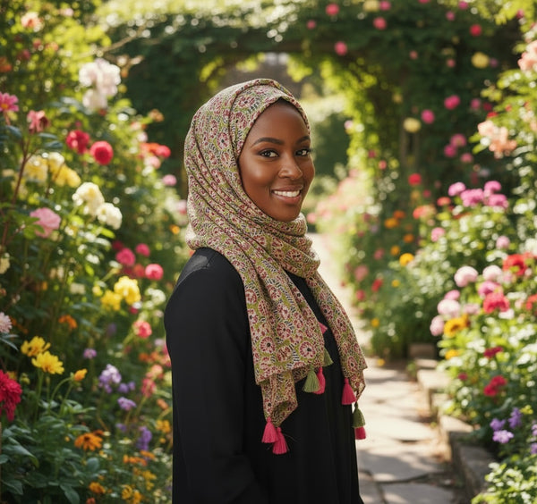 Maryam's Essential Floral Printed Cotton Viscose Tassels Hijab