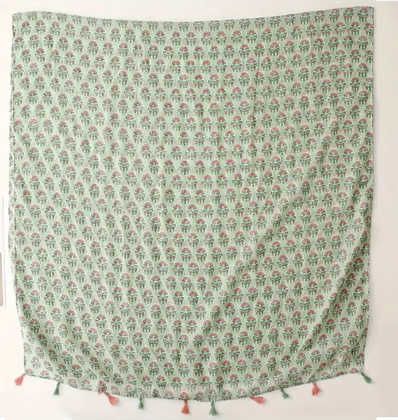 Maryam's Essential Floral Printed Cotton Viscose Tassels Hijab