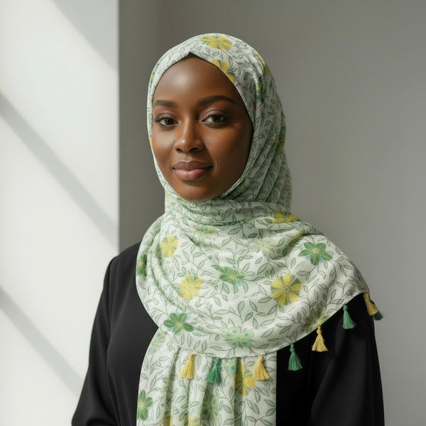 Maryam's Essential Flower Printed Cotton Polyester Tassels Hijab