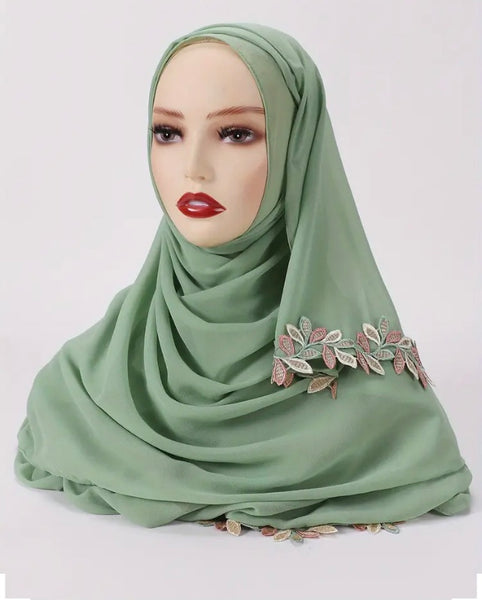 Maryam’s Essential Luxury Leaf Embroidery Edge Chiffon Hijabs/Scarves