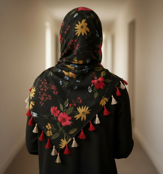 Maryam's Essential Premium Floral Printed Cotton Tassels Hijab