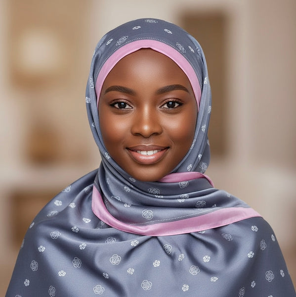 Maryam's Essential Luxury Floral Print Silk Satin Soft Arab Shawl/Hijab