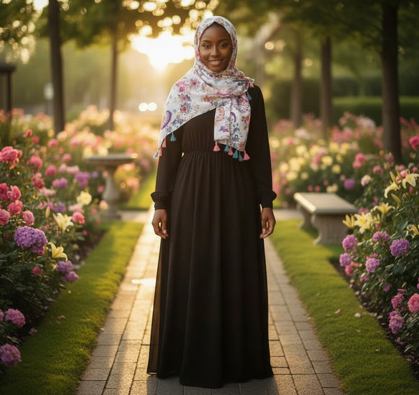 Maryam's Essential Floral Printed Cotton Viscose Tassels Hijab