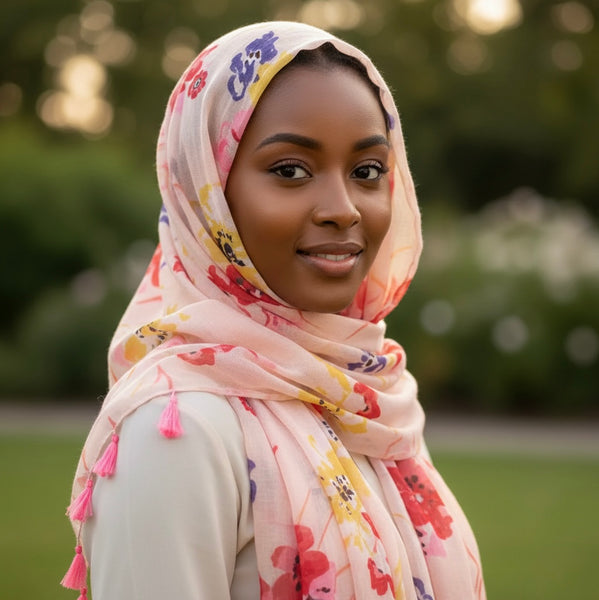 Maryam's Essential Printed Cotton Viscose Tassels Hijab