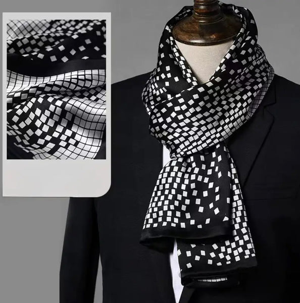 Maryam’s Essential Luxury Black & White Chessboard Silk Scarf/Wrap