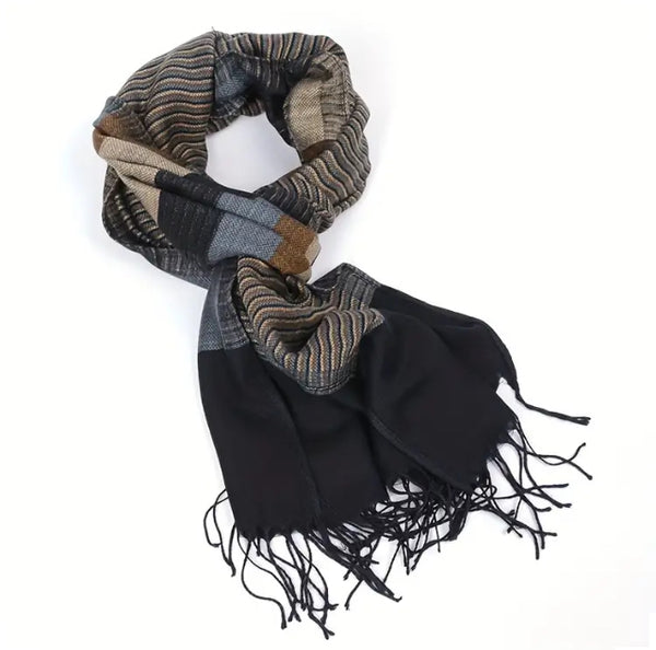 Maryam’s Essential Luxury Men Stripe Durable Rayon Cotton Viscose with Fringes Scarf for all Weather