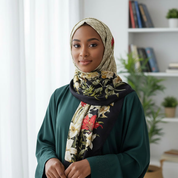 Maryam's Essential Stunning Silk Satin Printed Shawl/Hijab