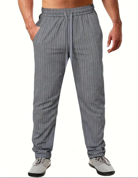Maryam’s Essential Men Casual Lightweight Breathable Cotton Striped Loose Fit Straight Leg Pants
