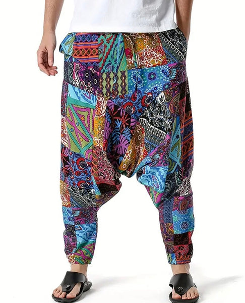 Maryam’s Essential Men’s Ethnic Vintage Pattern Stitching Print Harem Baggy Trouser