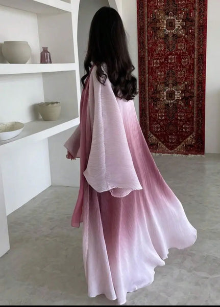Maryam’s Essential Luxury Tie-Dye Hem Long Bell Sleeves Maxi Abaya Dress