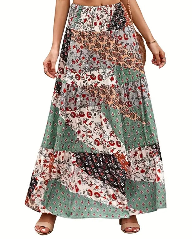 Maryam’s Essential Floral Patch Print Shirred Waist Maxi Skirt