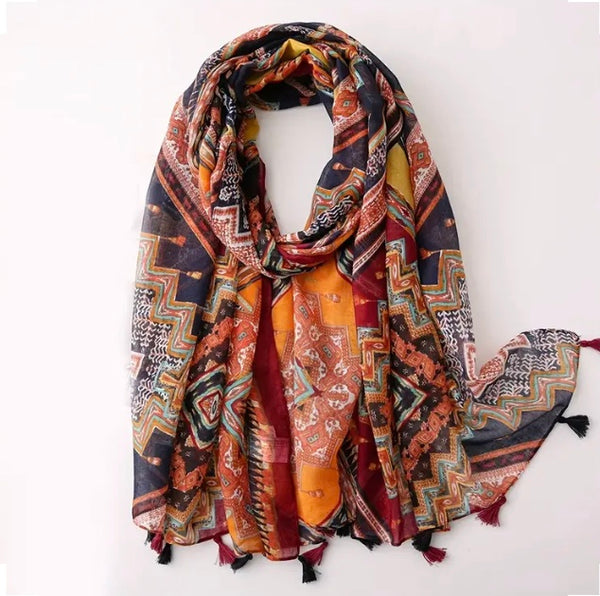 Maryam's Essential Printed Cotton Viscose Tassels Scarf/Hijab