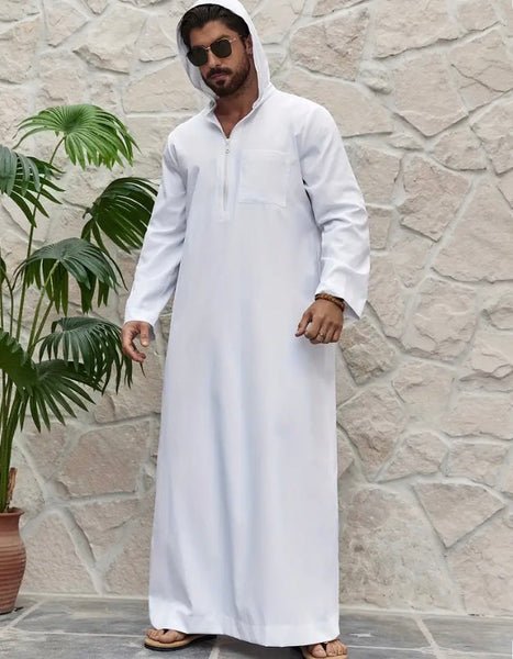 Maryam’s Diamond Style Men’s Plain Ethnic Emirati Vintage Hood Kaftan