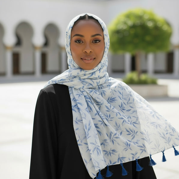 Maryam's Essential Floral Printed Polyester Tassels Hijab
