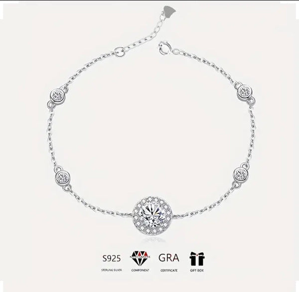 Maryam’s Essential Diamond Style 1 Carat Moissanite 925 Sterling Silver Solitaire Dots Bracelet with Certificate