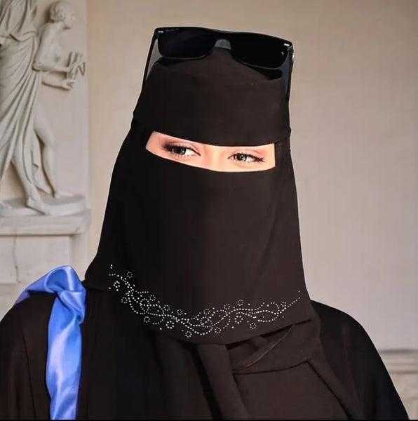 Maryam’s Essential Diamanté Thin Breathable Chiffon Niqab Veil Headscarf