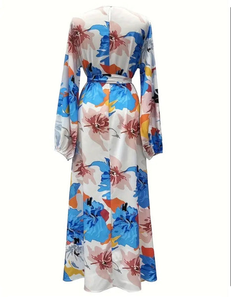 Maryam’s Essential Vintage Floral Print Crew Neck Lantern Sleeves Maxi Dress