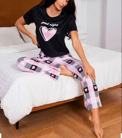 Maryam’s Essential Heart Print Crew Neck Short Sleeve Sleepwear Set