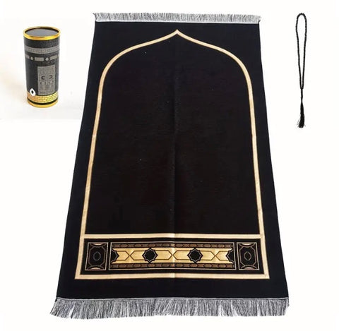 Maryam’s Essential Geometric Pattern Muslim Prayer Mat & Prayer Beads Cylindrical Set