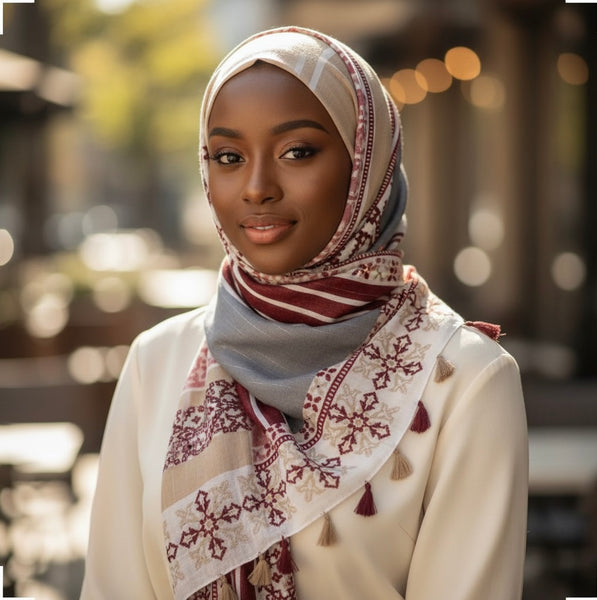 Maryam's Essential Printed Cotton Viscose Tassels Hijab
