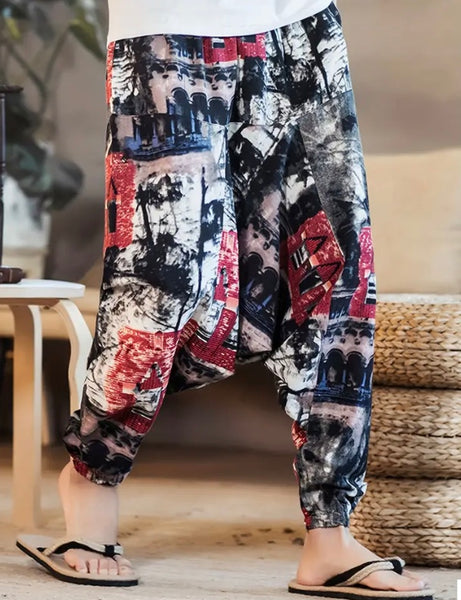 Maryam’s Essential Men’s Ethnic Vintage Pattern Stitching Print Harem Baggy Trouser