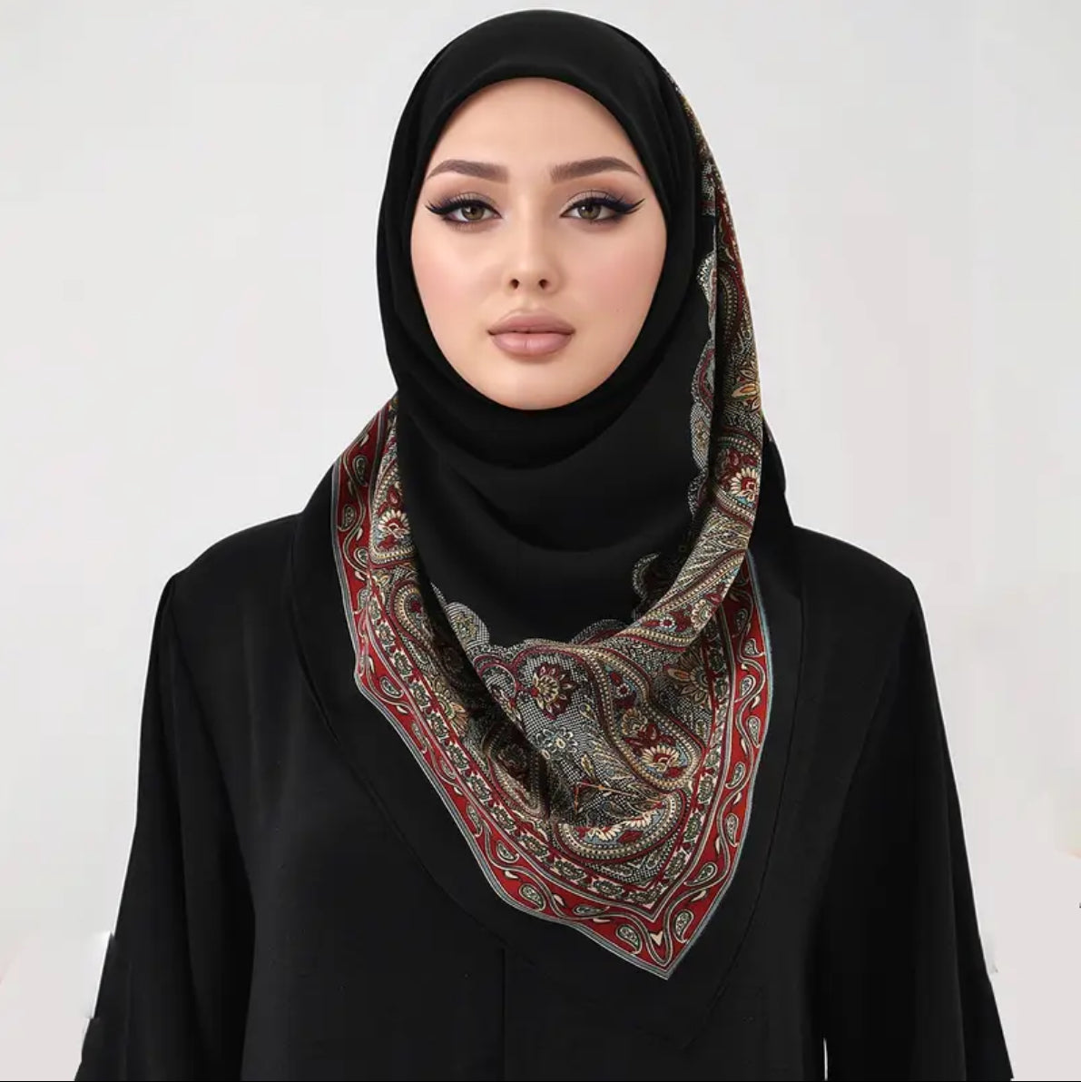 Maryam’s Essential Mature Lightweight Paisley Print Square Hijab/Scarf