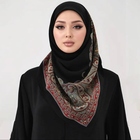 Maryam’s Essential Mature Lightweight Paisley Print Square Hijab/Scarf