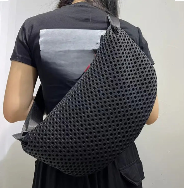 Maryam’s Essential Lightweight Mesh PU Leather Crescent Shape Shoulder Chest Bag