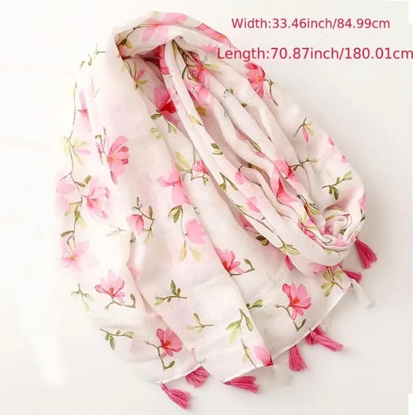 Maryam's Essential Flower Printed Polyester Tassels Hijab