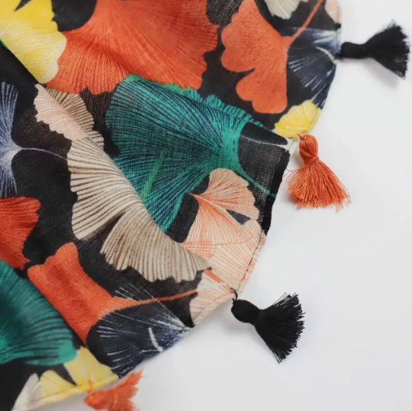 Maryam's Essential Floral Printed Cotton Viscose Tassels Hijab