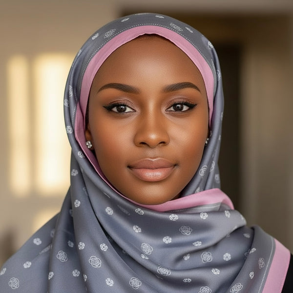 Maryam's Essential Luxury Floral Print Silk Satin Soft Arab Shawl/Hijab