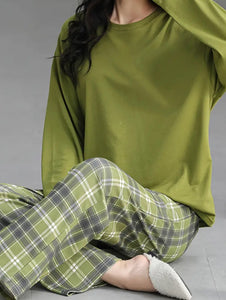 Maryam’s Essential Plaid Print Crew Neck Long Sleeve Sleepwear Set