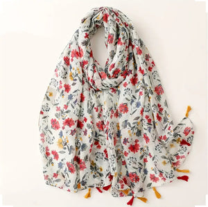 Maryam's Essential Flower Printed Cotton Viscose Tassels Hijab