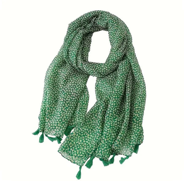 Maryam's Essential Dotted Print Polyester Tassels Hijab