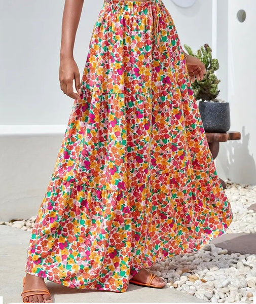 Maryam’s Essential Abstract Print High Waist Shirred Pleated Maxi Skirt