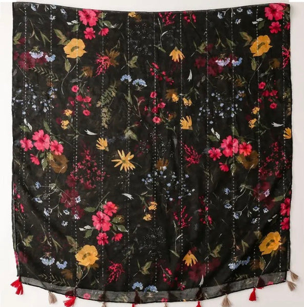 Maryam's Essential Floral Printed Cotton Tassels Hijab
