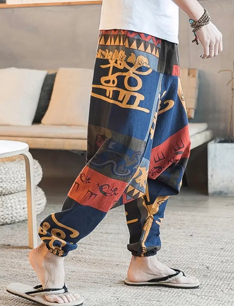 Maryam’s Essential Men’s Ethnic Vintage Pattern Stitching Print Harem Baggy Trouser