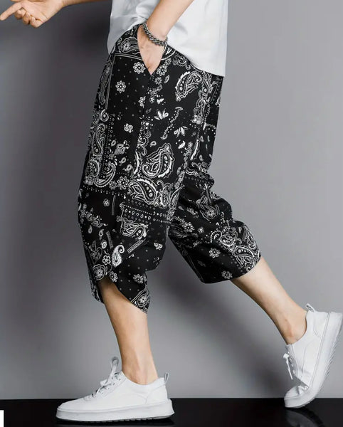 Maryam’s Essential Luxury Paisley Print Vintage Drawstring Cropped Leg Harem Trouser