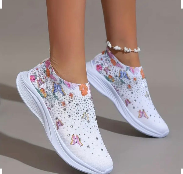 Maryam’s Essential Lightweight Butterfly Diamanté Knitted Elastic Low Top Slip on Sneaker Shoes