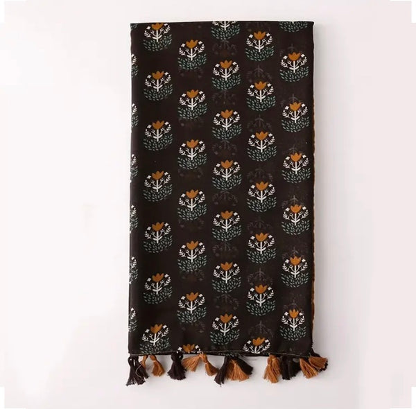 Maryam's Essential Flower Printed Cotton Viscose Tassels Scarf/Hijab