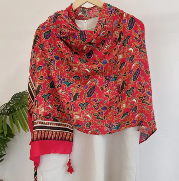 Maryam's Essential Printed Cotton Viscose Tassels Shawl