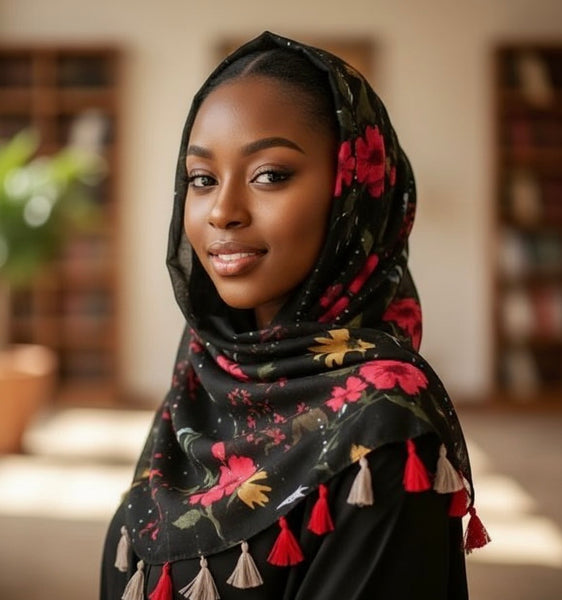 Maryam's Essential Premium Floral Printed Cotton Tassels Hijab