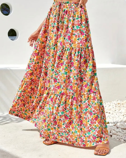 Maryam’s Essential Abstract Print High Waist Shirred Pleated Maxi Skirt